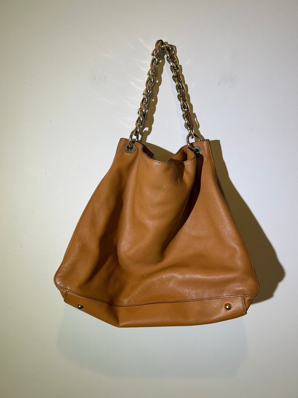 Mark & Graham bag brown leather small initials heavy gold chain soft